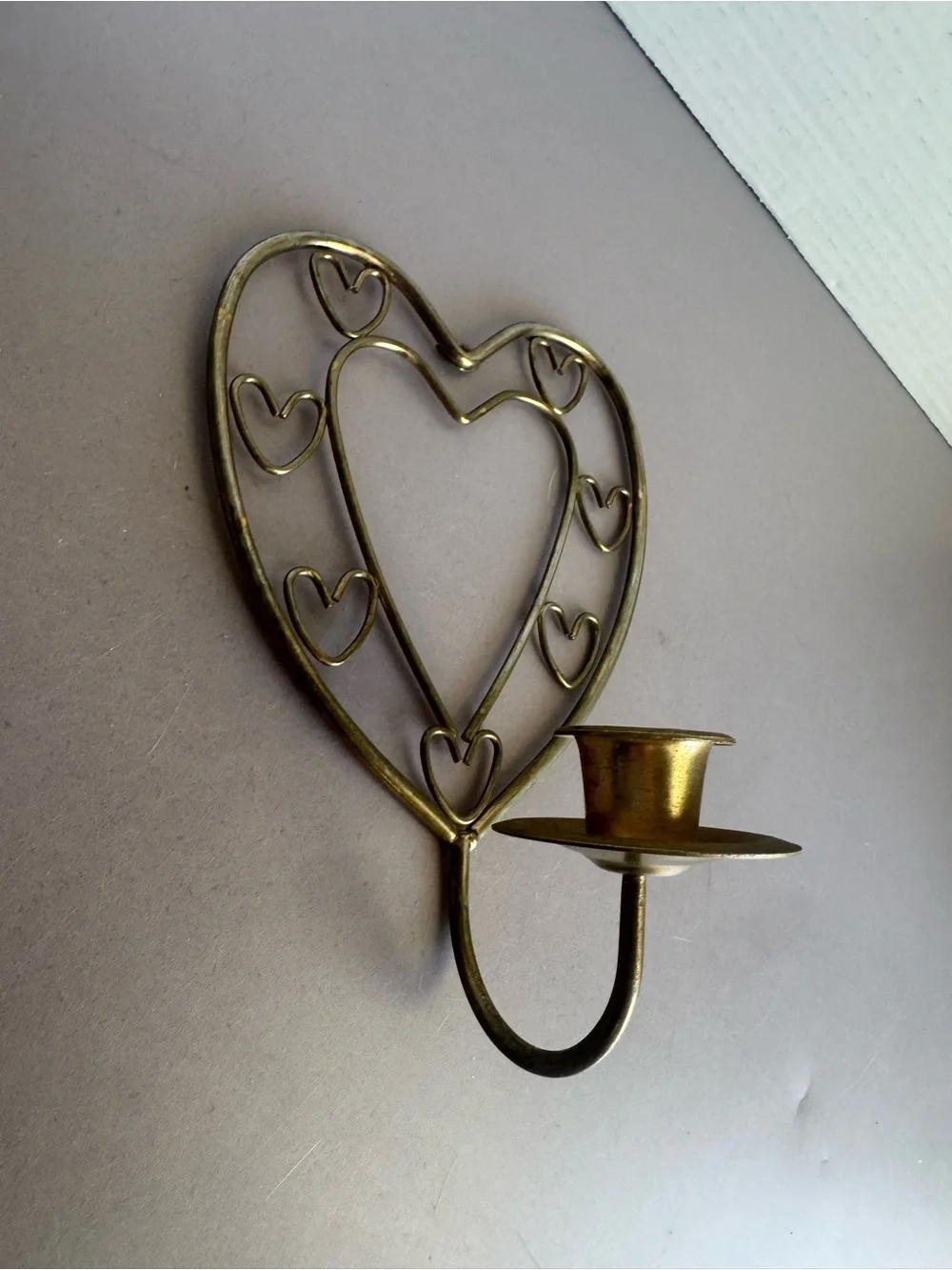 Brass-Tone Heart Wall Candle Sconce - Antique Brass Finish